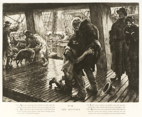 The Prodigal Son in Modern Life No 3: The Return, an etching by JJ Tissot | The The Larry & Mary Gerbens Collection of Art Inspired by the Prodigal Son The etching of The Prodigal Son in Modern Life No 3: The Return, by JJ Tissot is part of The Larry & Mary Gerbens Collection of Art inspired by the parable of the Prodigal Son. The JJ Tissot etching of The Prodigal Son in Modern Life No 3: The Return, is featured in the book The Father & His Two Sons - The Art of Forgiveness